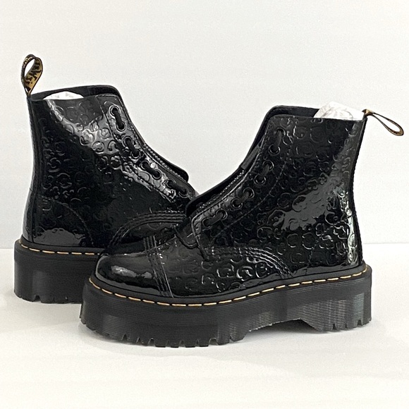 NEW SINCLAIR LEOPARD EMBOSS PATENT LEATHER PLATFORM BOOTS - Picture 7 of 9